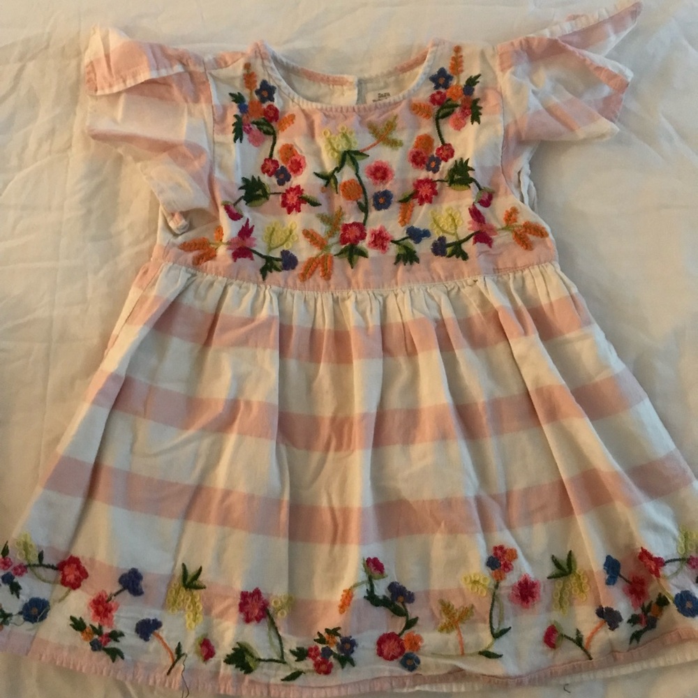 Zara baby girl pink striped/floral dress.